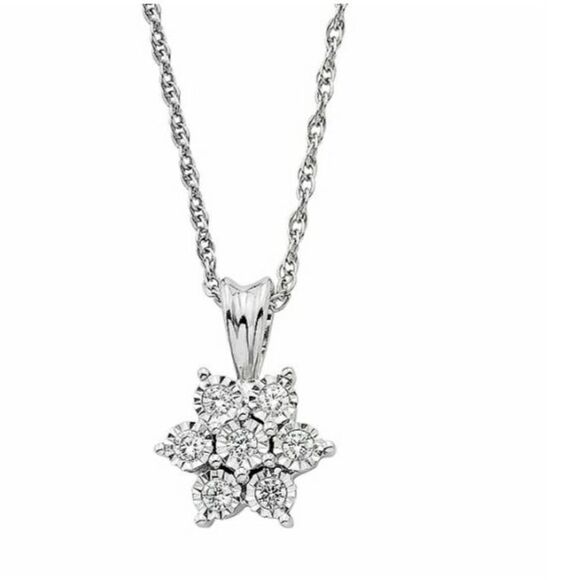 Sterling Silver 1/10 Diamond Cluster Flower Pendant Authentic Appraised NEW - Picture 1 of 7